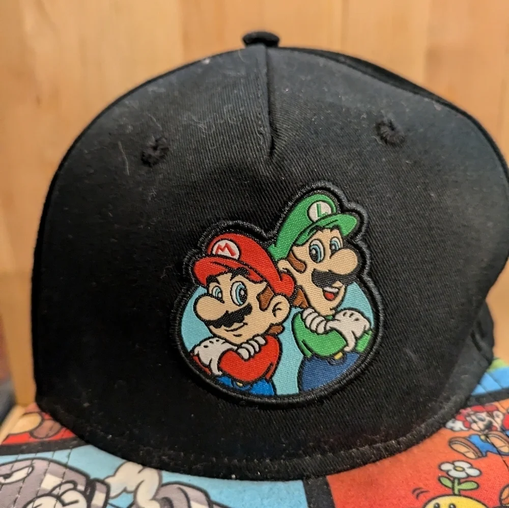 Super Mario Black Cap with Colorful Cartoon Characters
